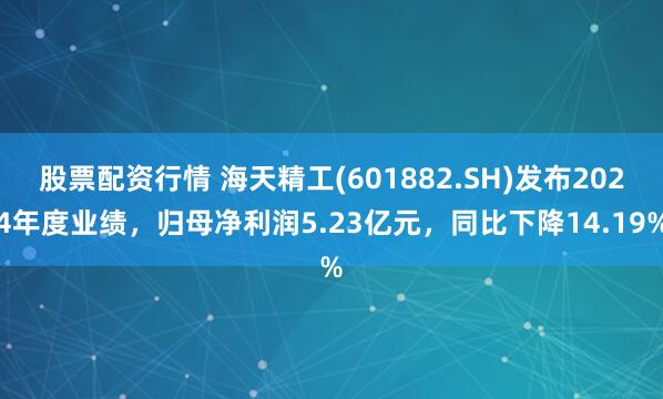 股票配资行情 海天精工(601882.SH)发布2024年度业绩，归母净利润5.23亿元，同比下降14.19%